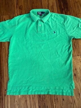 10/$15 Polo Ralph Lauren mens green polo collared shirt with blue pony medium